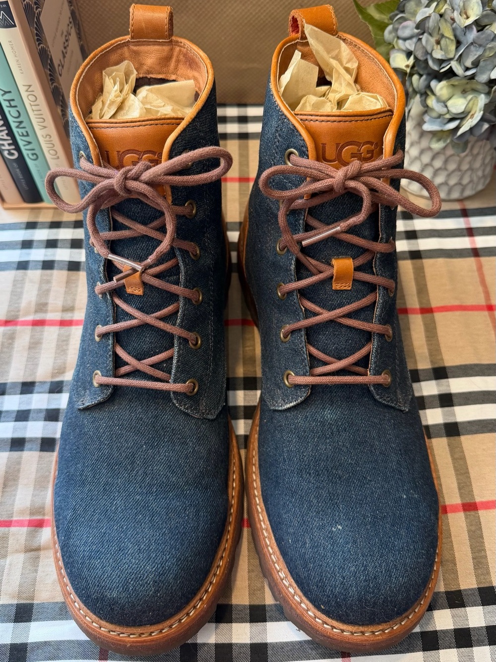 UGG Men's Denim Chukka Boots in Blue with Brown Trim